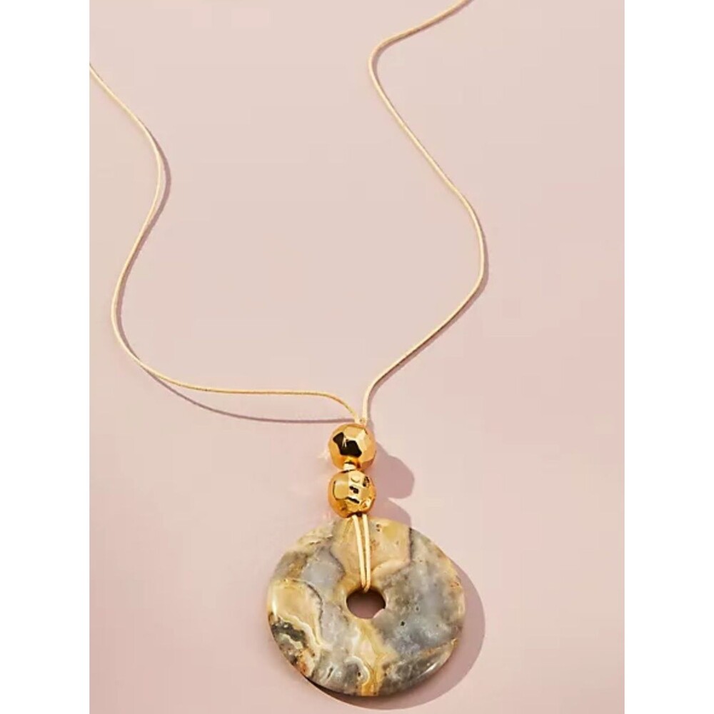 Anthropologie Frasier Sterling Speckled Stone Pendant Necklace Gold Minimalist